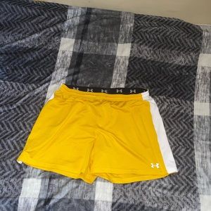 Men’s Yellow Under Armour Running/ Soccer Shorts. Size Large.